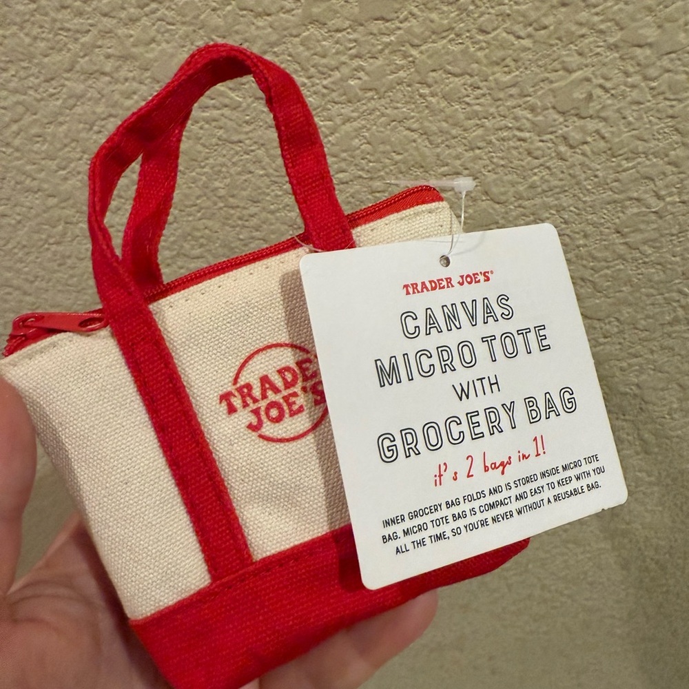 Trader Joe's Red and Cream Canvas Micro Tote